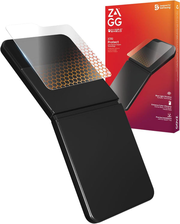 ZAGG Glass XTR3 Screen Protector for Samsung Galaxy Z Flip6, Recycled Glass, Blue Light Filter, Easy Installation