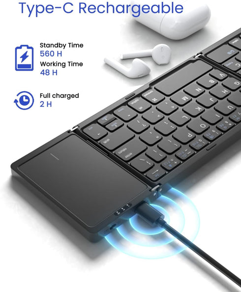 Foldable Bluetooth Keyboard with Touchpad, Portable Wireless Keyboard for iOS, Android, Windows, Mac, Sync Up to 3