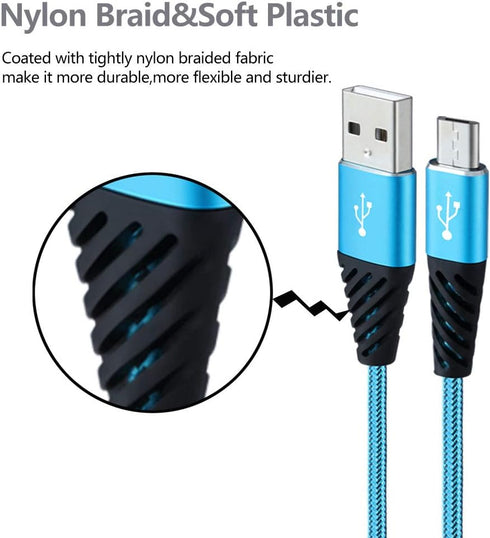 Fast Charge Micro USB Cable 6FT 5-Pack, Nylon Braided, Compatible with Samsung Galaxy S6 S7 Edge, LG, HTC, Xbox One,