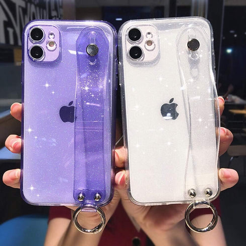 Omorro Bling Girly Case for iPhone 12 Pro Max - Glitter Candy Color Crystal Clear Cover with Adjustable Hand Finger
