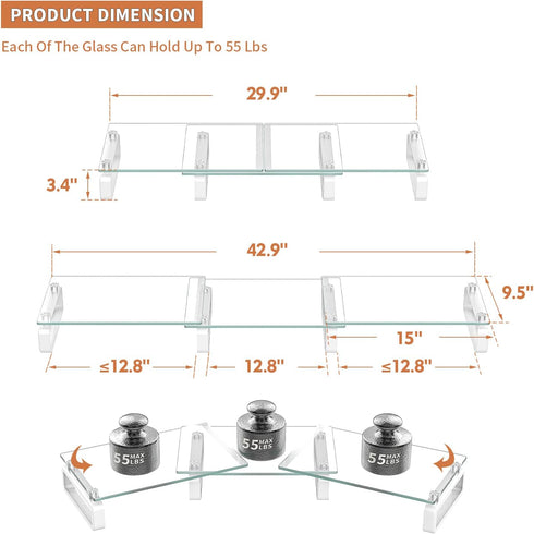 Hemudu Dual Monitor Stand, Desktop Organizer, Monitor Stand Riser for PC, Laptop, Clear HD02T-301