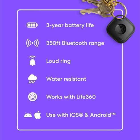 Tile by Life360 Mate (2024) Bluetooth Tracker, Keys Finder and Item Locator, Phone Finder, iOS and Android Compatible