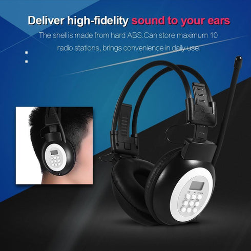 MP3/FM HiFi Headset FM Radio with LCD, Over Ear Foldable Wireless/Wired Headphone Noise-Cancelling