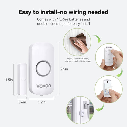 Window Alarm Door Alarms for Kids Safety, VOXON Wireless Door Alarm for Home Security, Pack of 2
