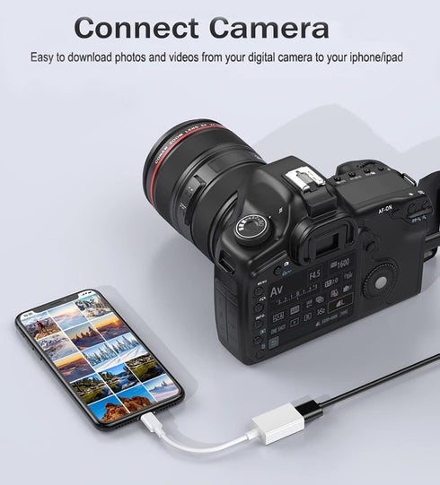 Lightning to USB Camera Adapter, USB 3.0 OTG Cable for iPhone 14 13 12 11 XS XR X SE 8 7 6 5 iPad/iPod to Connect Card