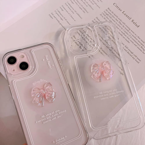 Ownest iPhone 13 Case: Cute 3D Pink Bowknot, Slim Clear Design, Aesthetic Camera Lens Protection for Women & Teens.