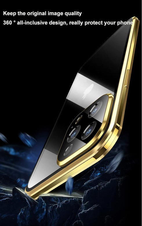 Case for iPhone 13 Pro Max with Screen and Camera Protector, Double Tempered Glass and Metal Frame Magnetic Cover - Blue