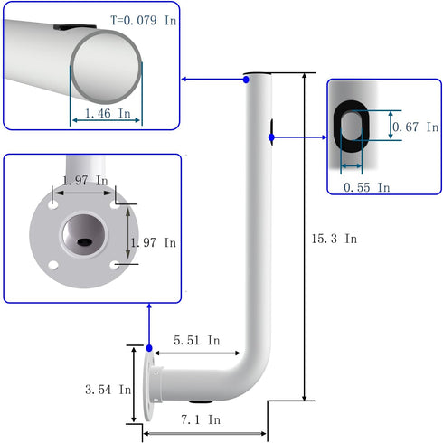 Pole Mount for Electronics, 15inch Length for Outside Home Antenna Installation, White