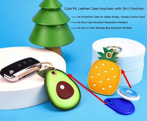 2 Pack 3in1 Cartoon Protective Case for Airtag - Samsung Galaxy SmartTag Cases, Tile Keychain (1 Avocado & 1 Pineapple)