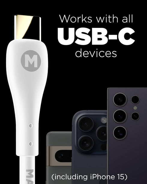 MAGFAST Lux USB-C to USB-C Cable, Alpine White, 6ft, PD Power Delivery, Fast Charging for Androids, iPhone 15, iPad