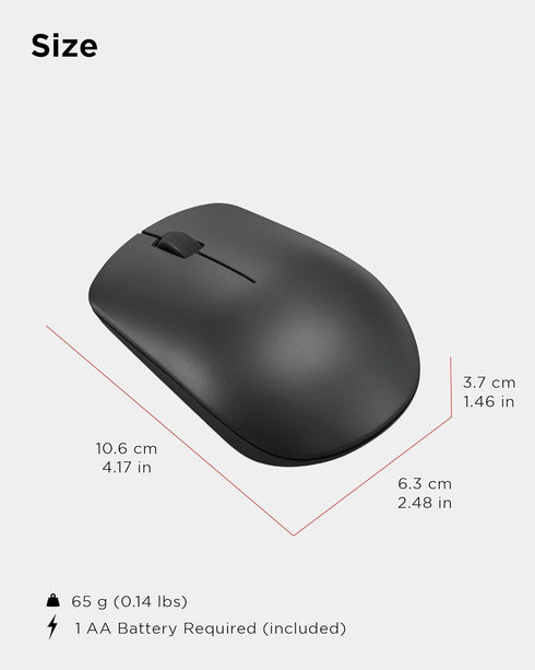 Lenovo 530 Wireless Mouse, Full Size for PC, Laptop, Windows Computer, 2.4 GHz Nano USB Receiver, Ambidextrous Design,