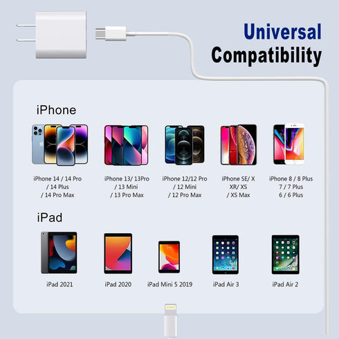 20W USB C Fast Charger Block with 6FT Type C Lightning Cable, USB Wall Charger Adapter for iPhone 14/13/12/11