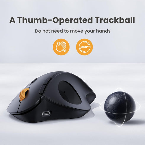 ProtoArc EM04 Wireless Trackball Mouse, Ergonomic Bluetooth Rollerball Rechargeable Mouse for PC, iPad, Mac, Windows -