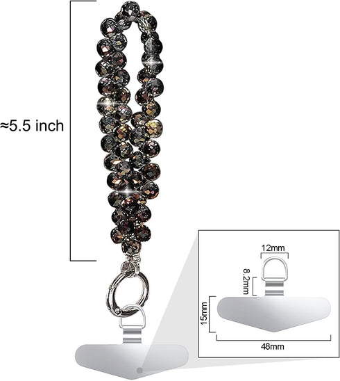Sparkling Black Beaded Phone Wrist Strap - Stylish Lanyard for Women
