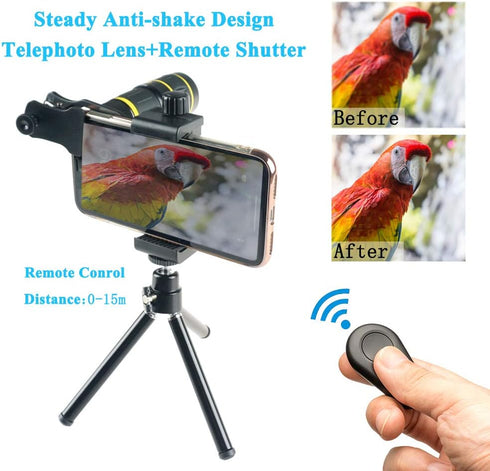 SEVENKA Cell Phone Camera Lens Kit, 18X Telephoto Lens with Remote Shutter, Tripod, Fisheye, Macro, Wide Angle for