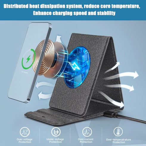 Portable Phone Holder Wireless Charger Foldable 15W Fast Mini Charging Compatible with iPhone 15 14 13 12 Pro XS 8 Plus