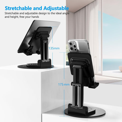 YXLILI Foldable Phone Stand, Adjustable Height Cell Phone Holder for Desk, 360° Rotating for iPhone 14/13/12/11, Black