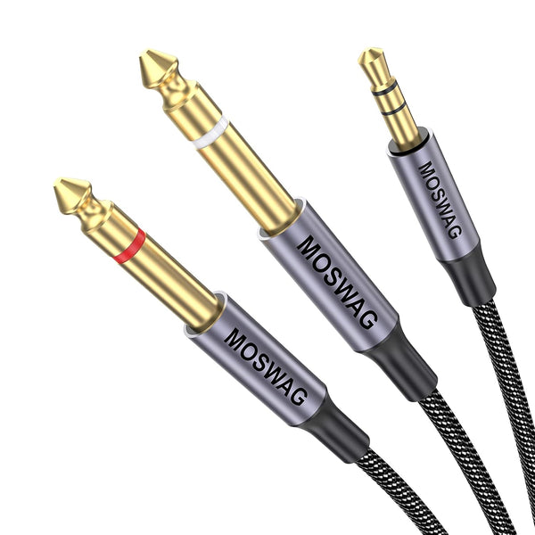 MOSWAG 3.5mm TRS to Double 6.35mm TS Mono Y-Cable, 6.6FT Splitter Cable Compatible with Phone, iPod, Laptop