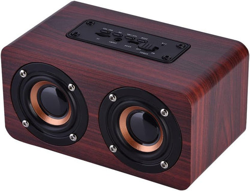 PUSOKEI Mini Bluetooth 4.2 Speaker, Wooden Stereo Loudspeakers, Portable Rechargeable Music Speakers with 3.5mm Input