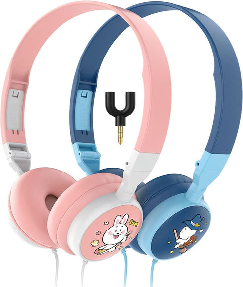 Kids Headphones for School, Ages 6+, 2 Pack with Splitter, Safe 98dB