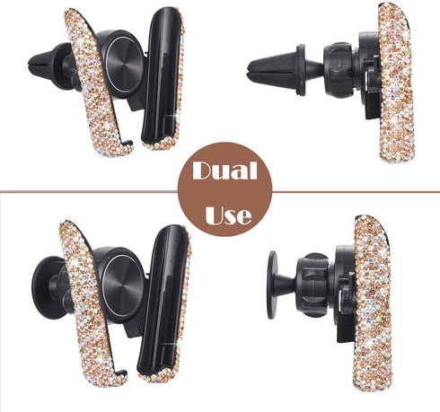 Gold AB Color Plated Bling Crystal Car Phone Mount, Universal Air Vent Holder