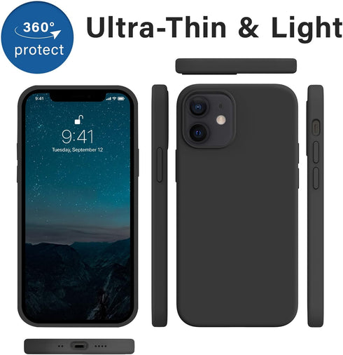 AOTESIER Shockproof iPhone 12 Mini Case, Food Grade Liquid Silicone with Soft Anti-Scratch Microfiber Lining, Black