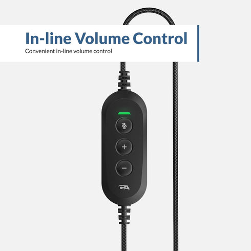 Cyber Acoustics Stereo USB Headset (AC-5008A), In-line Controls for Volume & Mic Mute