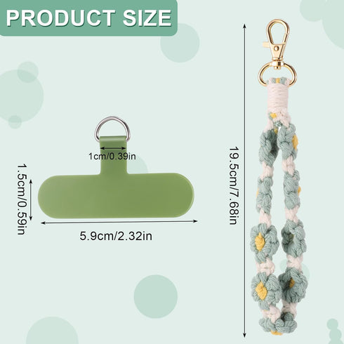 2 PCS Boho Macrame Phone Wrist Strap, Cute Cell Phone Lanyard with Tether Tab for Women Girls (White+Green)