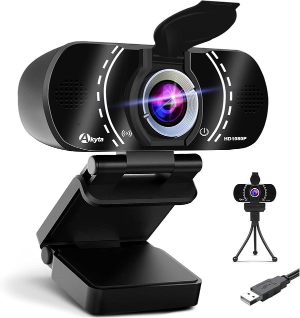 Akyta 1080P Webcam with Microphone, Noise-Canceling, Privacy Cover & Wide Angle 110 , USB Web Camera for Video Calling