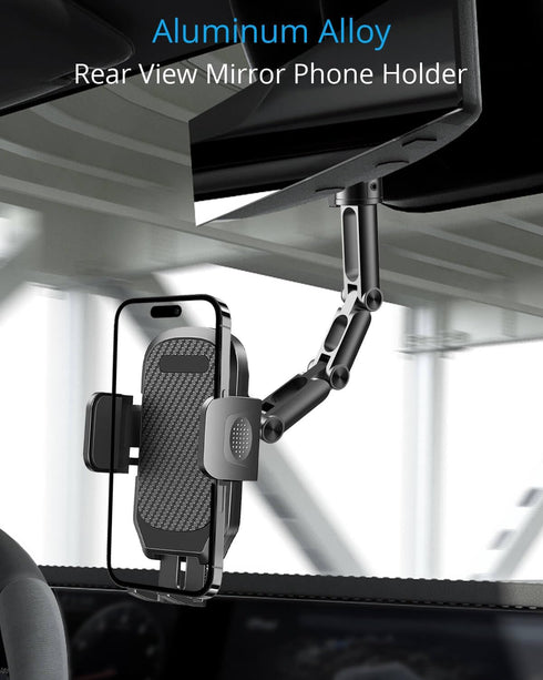 Phone Holder Car, Rear View Mirror Phone Holder - Aluminum Alloy Mount, Multi-Angle Adjustment Compatible with 4-7 Inch