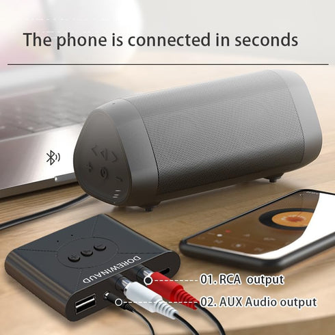 DOREWINAUD 5.3 Bluetooth Audio Receiver, Wireless Audio Receiver RCA Adapter for Stereo, USB Flash Drive/NFC One Key