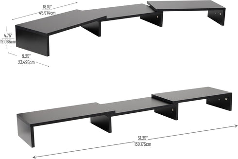 Mind Reader Dual Monitor Stand, Height Adjustable Desktop Organizer, Laptop Riser, 51.25" L x 9.25" W x 4.75" H, Black