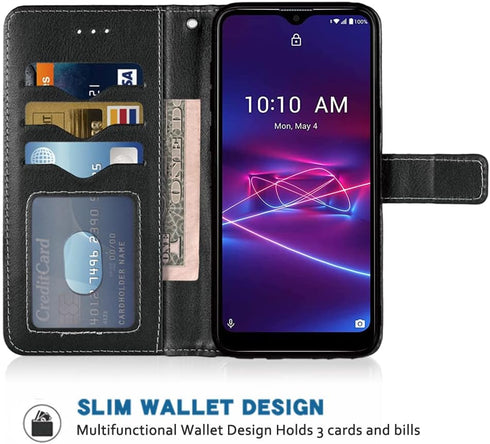 Compatible Coolpad Legacy Brisa Wallet Case, Leather Flip Cover with Wrist Strap, Card Holder for CP3706AS