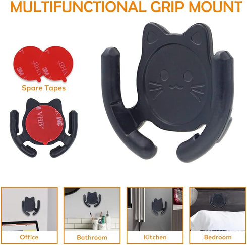 Multi-Surface Holder Car Mount 3 Pack Compatible for Popsocket Grip Holder for Pop Socket Mount Device Support Accessory Home Office Desk Wall Mount Cute Cat Strong Adhesive Sticky Pad (Black)