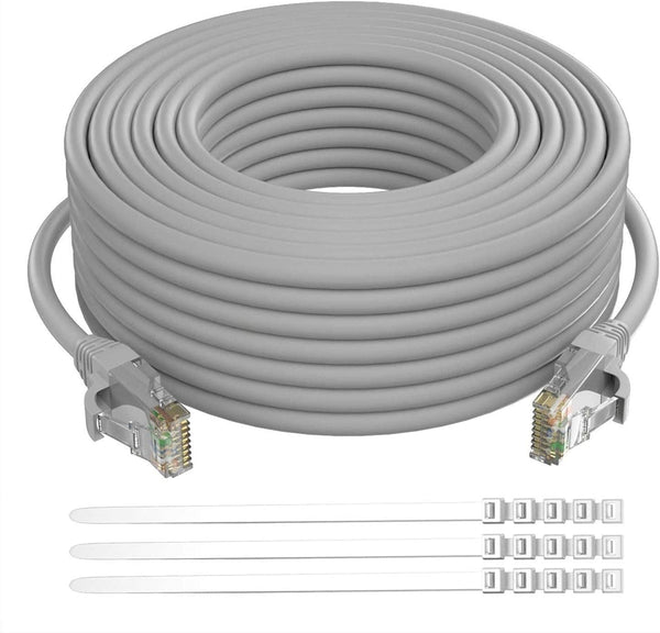Adoreen Cat 6 Ethernet Cable 25 Ft - Gray, Outdoor & Indoor Snagless Round RJ45 Network Cable for Fast Gaming