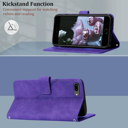 Wallet for iPhone 8 Plus Case - iPhone 7 Plus, 6/6S Plus Case with Kickstand, Wrist Strap, Card Holder (Purple)