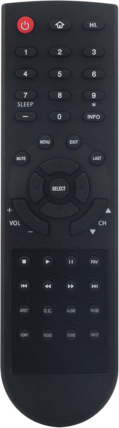 Replaced Remote 850137184 for Hitachi TV Models: LE39A309, LE32A509, LE40A509, LE43A509, LE49A509, LE50A6R9, LE55A6R9