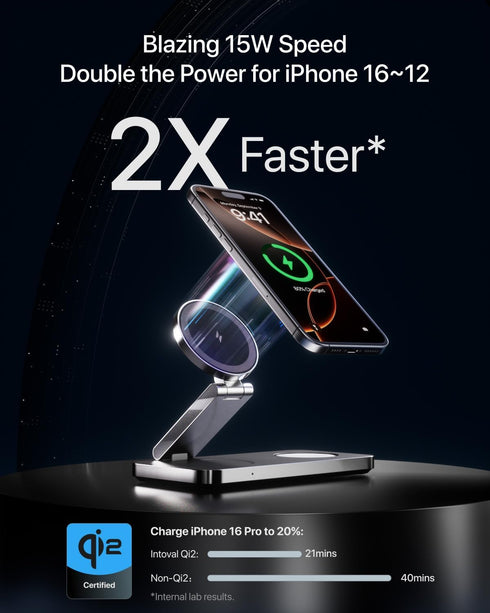 Intoval 3-in-1 Qi2 15W 17/16/15/14/13/12, Foldable Wireless Charging Station, Certified Ultra Fast Wireless Charger