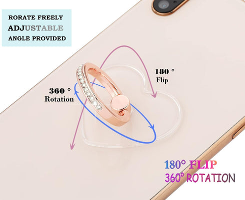 lenoup Transparent Heart Cell Phone Ring Holder Kickstand,Bling Bling Sparkle Diamond Clear Heart Cell Phone Finger