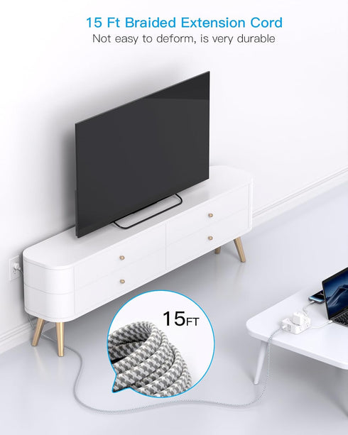Surge Protector Power Strip, 15 Ft Long Cord with 8 Outlets and 4 USB Ports, Flat Plug for Home Office