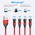 Red Magnetic Charging Cable 4 Pack (10ft each) - 540° Rotation, Nylon Braided, Type C & Micro USB Compatible.
