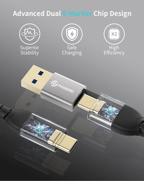 PHIXERO USB C to USB C Cable - 100W/20Gbps/3.3Ft, 4K@60Hz Video Output, USB-A/C to USB-C for MacBook Pro/Air
