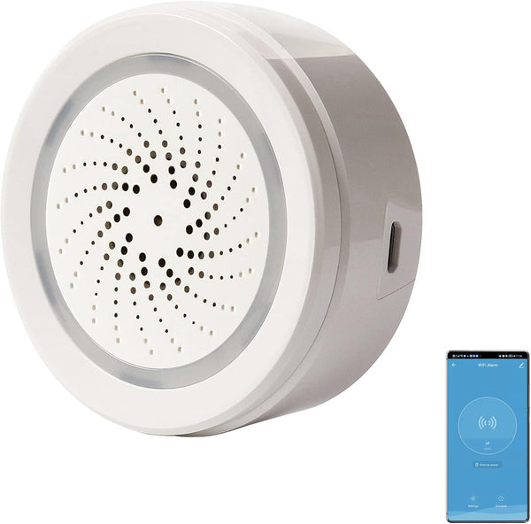 Smart Wi-Fi Siren Alarm, Wireless Home Security Burglar Alarm with Sound and Light, 100dB Sounder