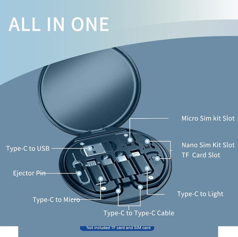 YAFIYGI 9 1 in Cable Case USB Adapter Cable Conversion Storage Box, USB Type C to Micro USB/Lightning/USB A Cable Data