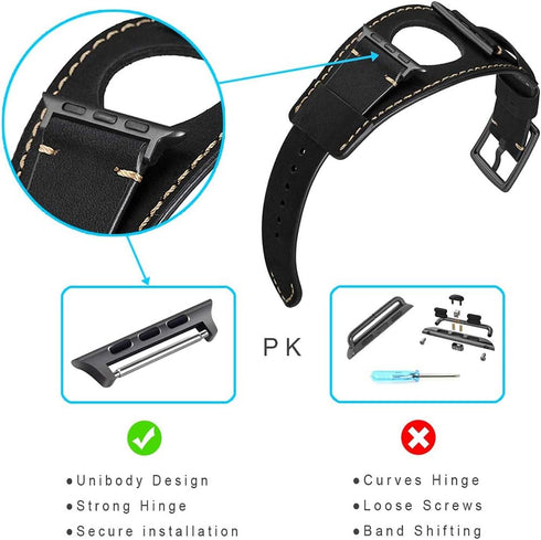 Compatible with Apple Watch Bands 38mm 40mm 41mm 42mm (Series 10), Vintage Genuine Leather Crazy Horse Cuff Strap for