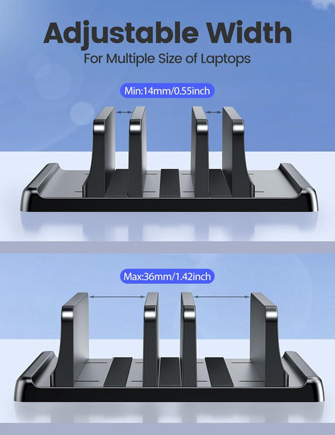Vaydeer 3-Slot Vertical Laptop Stand - Premium ABS Plastics, Space-Saving Adjustable Desk Organizer
