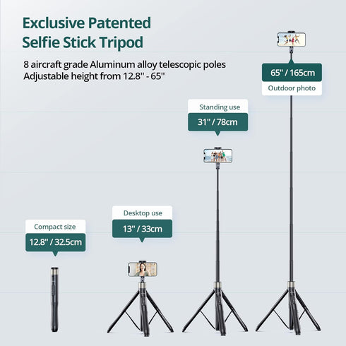 ATUMTEK 65" Selfie Stick Tripod, All in One Extendable Phone Tripod Stand with Bluetooth Remote, 360° Rotation for