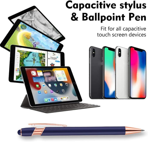 12 PCS 2-in-1 Stylus Retractable Ballpoint Pens, 1.0 mm Black Ink Metal Stylus for Touch Screens, Mixed Color
