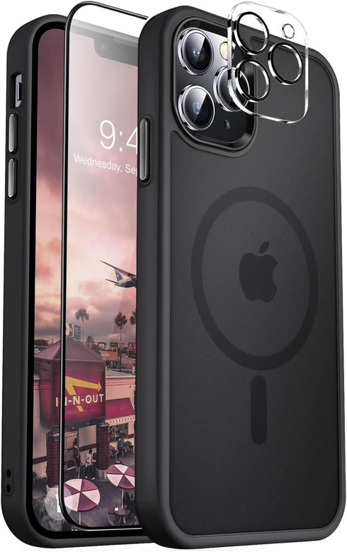 MOCCA iPhone 12 Pro Max Case, Slim Shockproof, Titanium Black, Compatible with MagSafe, includes Glass & Camera