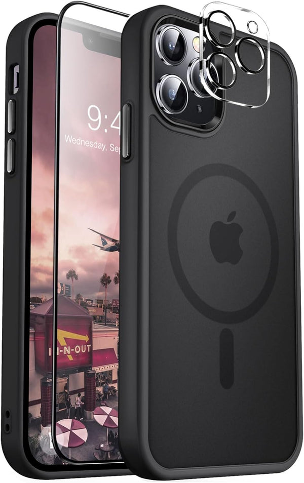 MOCCA iPhone 12 Pro Max Case, Slim Shockproof, Titanium Black, Compatible with MagSafe, includes Glass & Camera